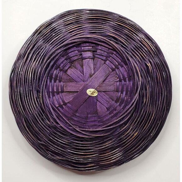 Wicker Basket Purple Round Decorative Bowl Artisan Weaving 9" Diameter Home Deco - Picture 5 of 7